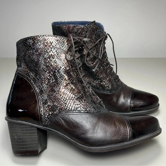 DORKING BY FLUCHOS | BRISDA SNAKE LACE PRINT HEEL BOOTS - Picture 1 of 14